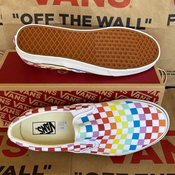Vans Classic Slip On Checkerboard Rainbow/True White sneakers WMNS - Picture 5 of 16